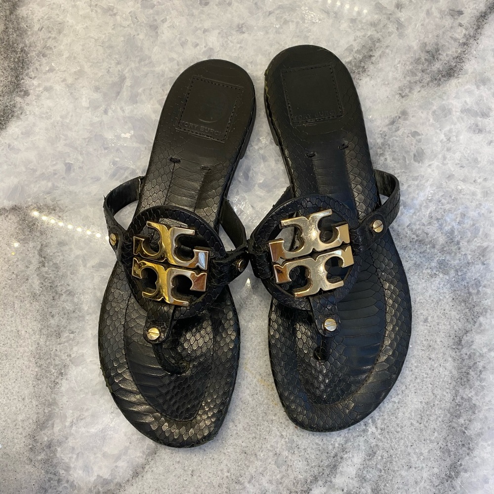 Black Reptile Tory Burch Sandals
